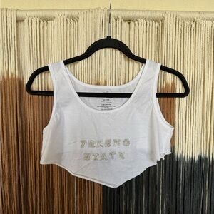 White and silver rhinestone Fresno State Bulldogs crop tank top; good condition